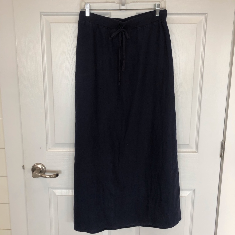 Max Studio linen maxi skirt navy blue elastic waistband drawstring Size S